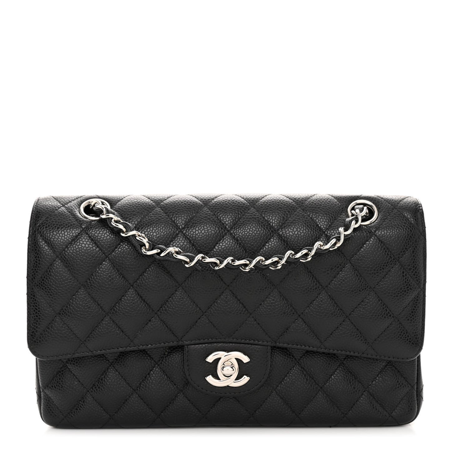 Caviar Quilted Medium Double Flap Black