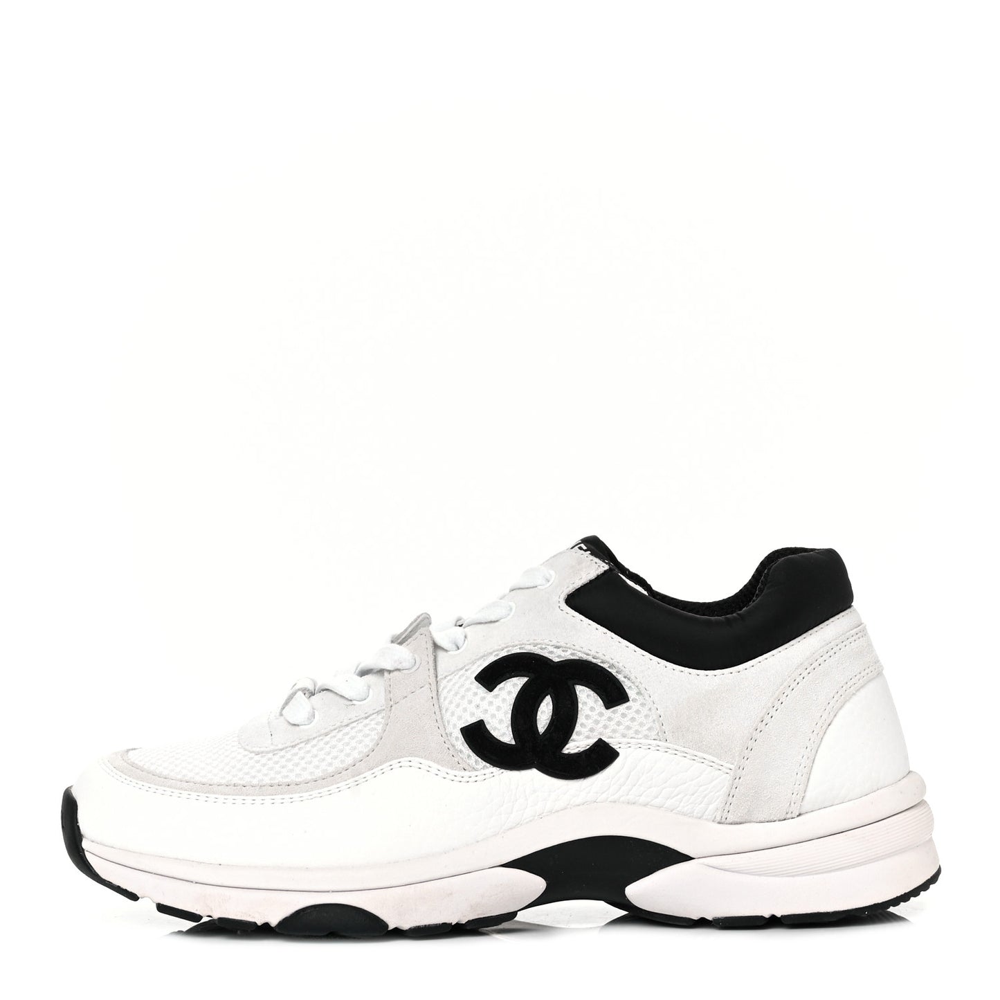 Mesh Suede Calfskin Grained Calfskin Womens CC Sneakers 39.5 White Black