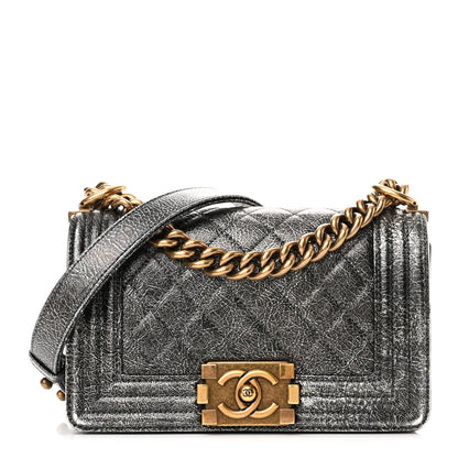 Chanel Cracked Metallic Calfskin Quilted Small Boy Flap Dark Silver 1 of 10