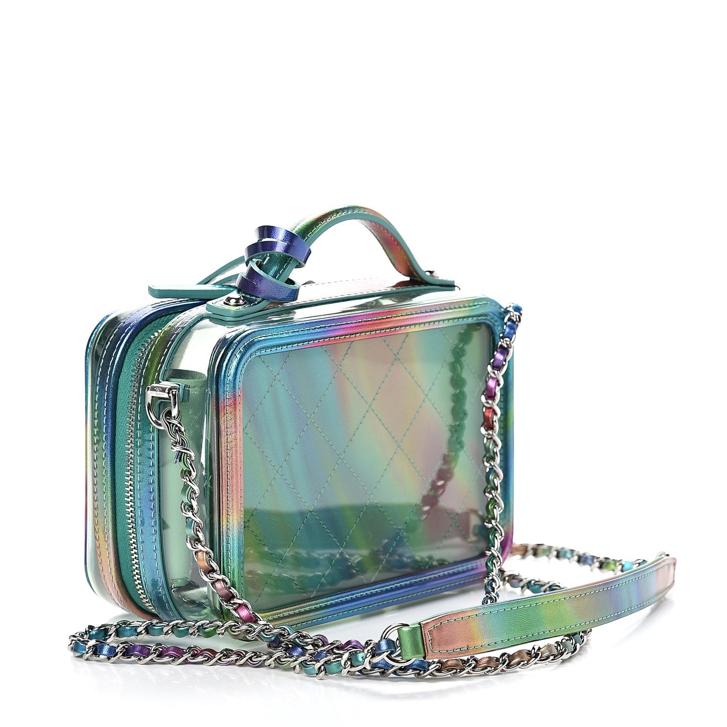 PVC Patent Calfskin Patent Lambskin Small CC Vanity Case Green