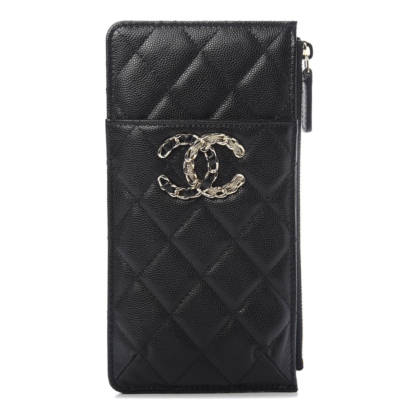 Caviar Quilted French New Wave Flat Wallet Pouch Black