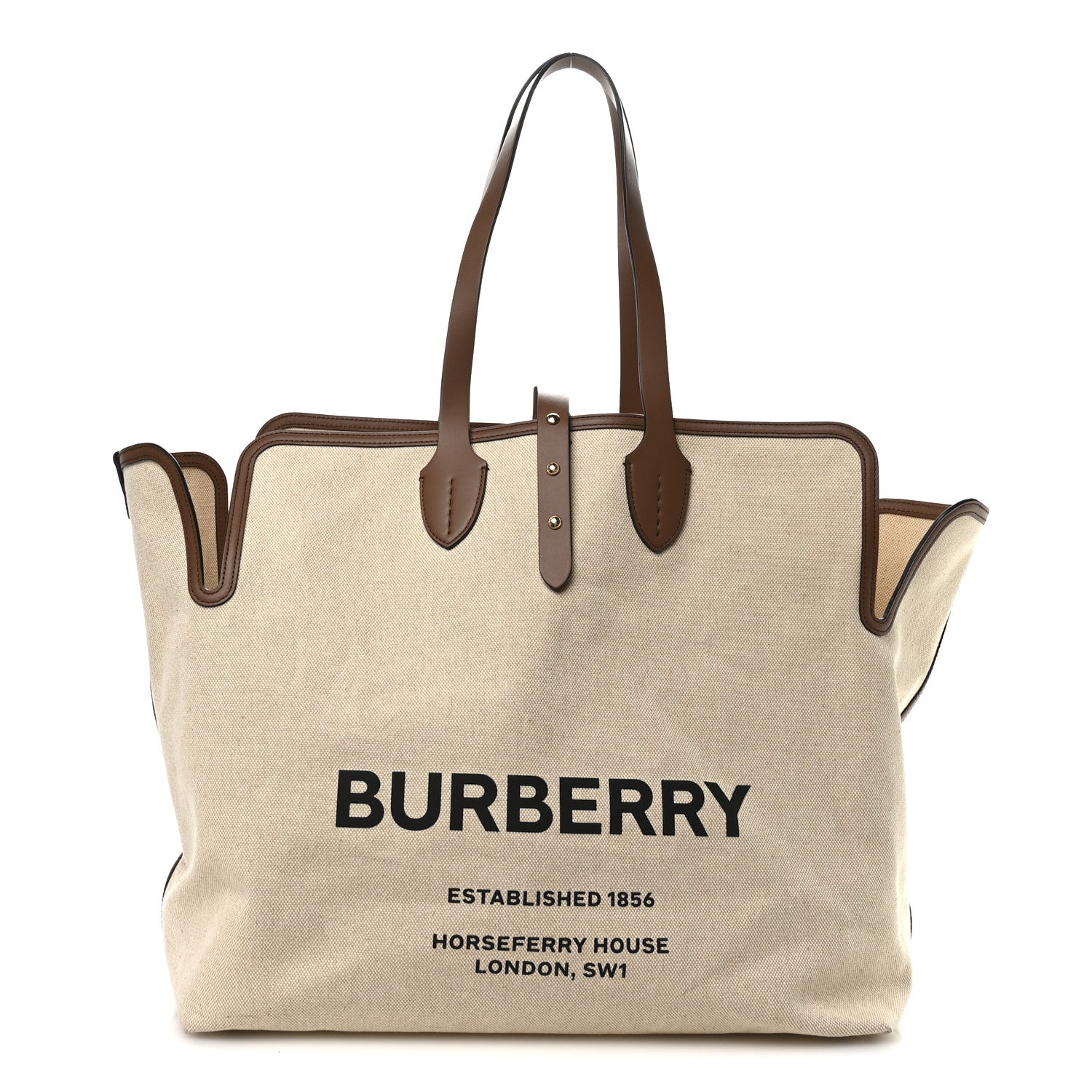 Burberry Cotton Canvas Calfskin Large Soft Belted Tote Bag Natural 1 of 11