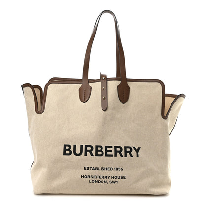 Burberry Cotton Canvas Calfskin Large Soft Belted Tote Bag Natural 1 of 11