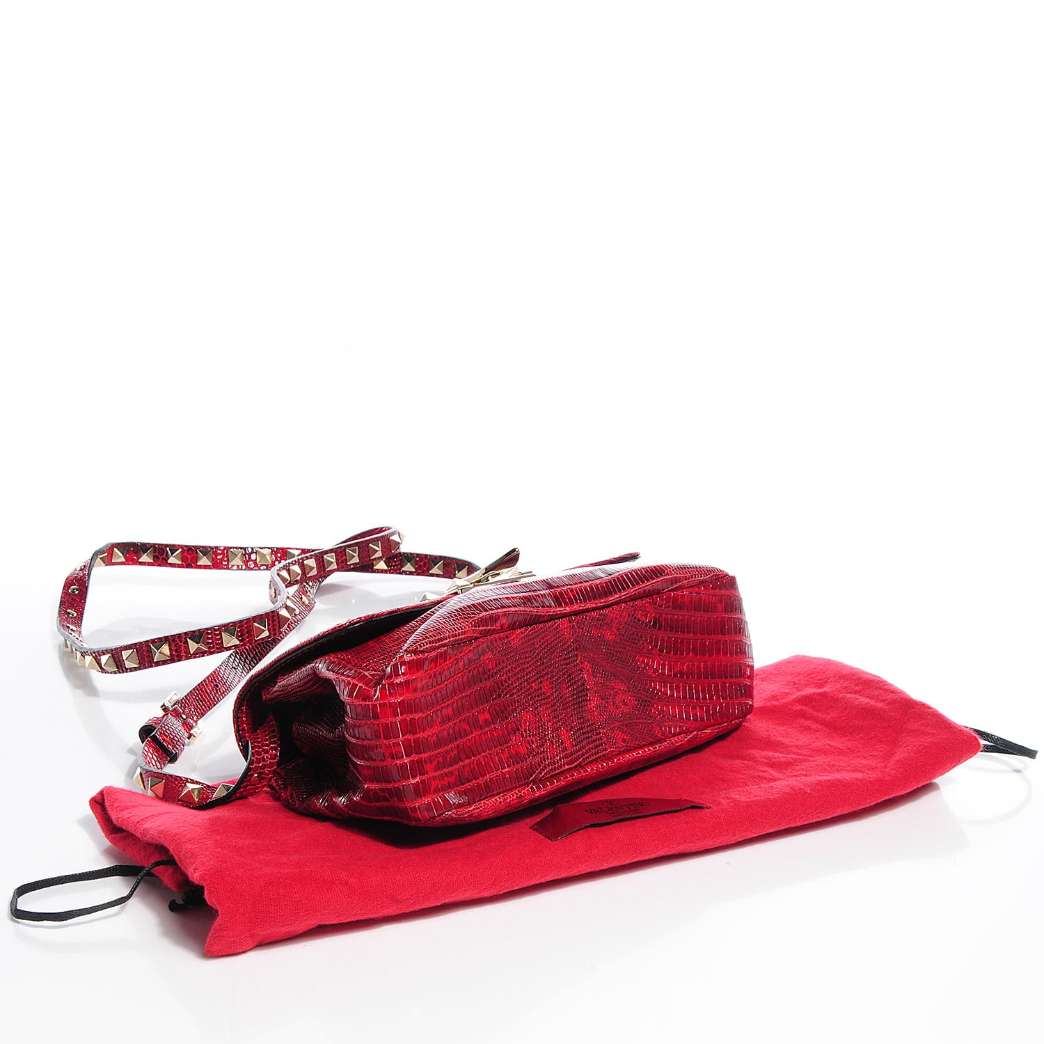 Valentino Garavani Lizard Rockstud Flap Red 5 of 9