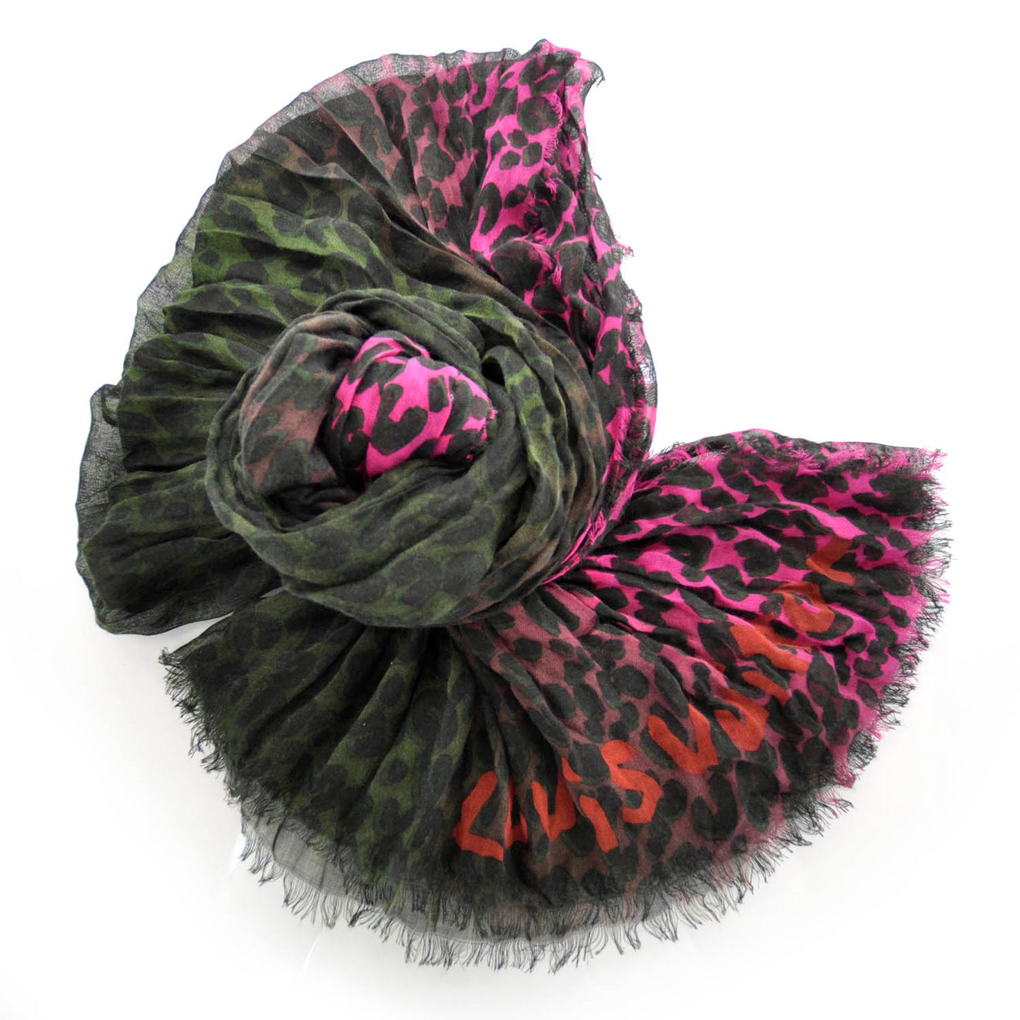 Cashmere Silk Leopard Blurry Leo Stole Kaki