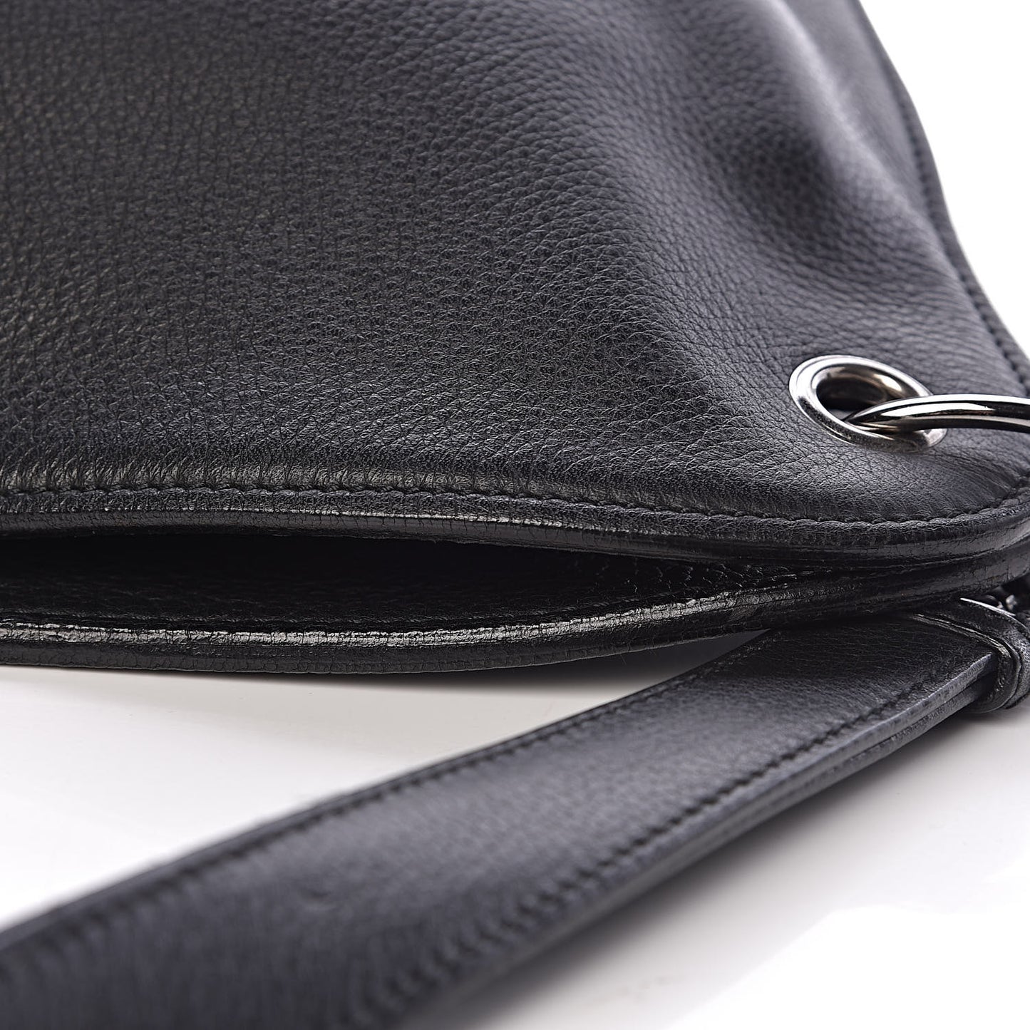 Grained Calfskin Large Shoulder Bag Black