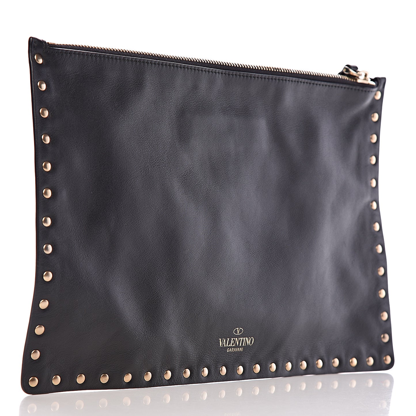 Vitello Large Rockstud Zip Pouch Black