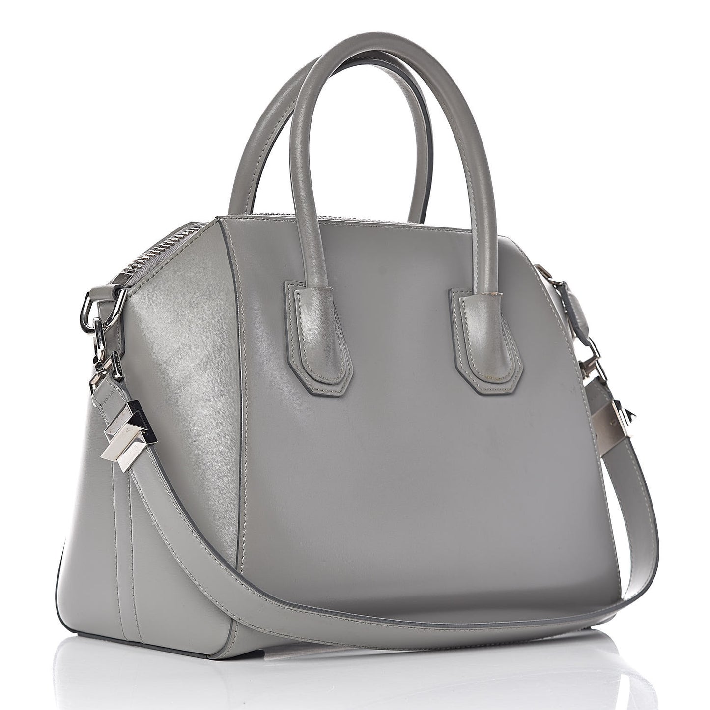 Shiny Lord Calfskin Small Antigona Pearl Grey