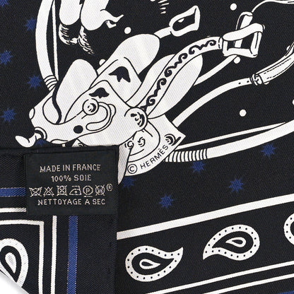 Hermes Silk Les Mustangs Bandana 55 Marine Black White 3 of 3