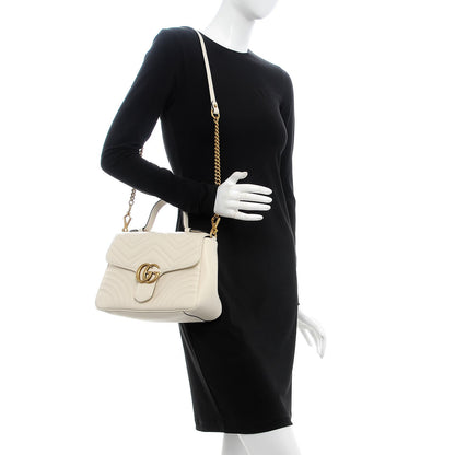 Gucci Calfskin Matelasse Small GG Marmont Top Handle Shoulder Bag White 2 of 7