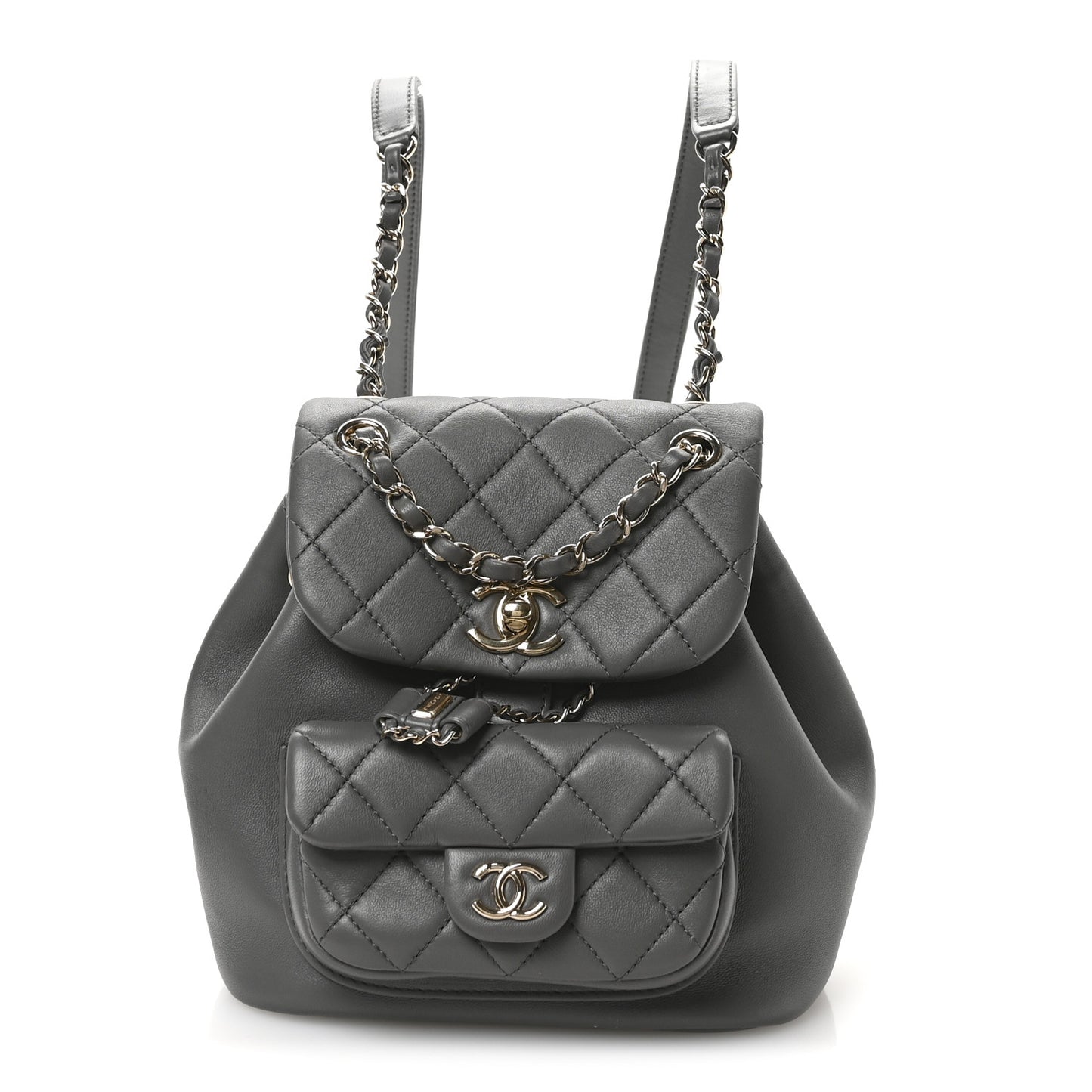 Lambskin Quilted Small Duma Drawstring Backpack Grey