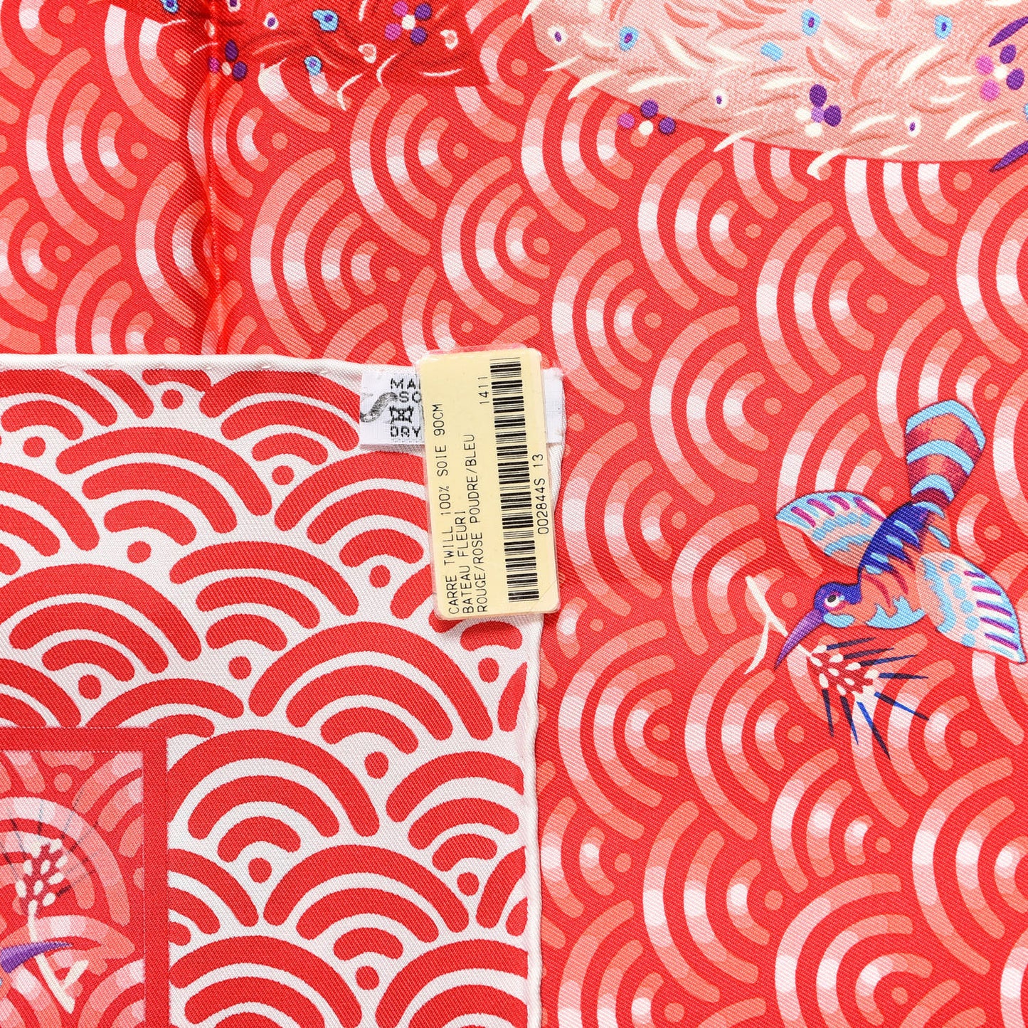 Silk Bateau Fleuri Scarf 90 Rouge Rose Poudre Bleu