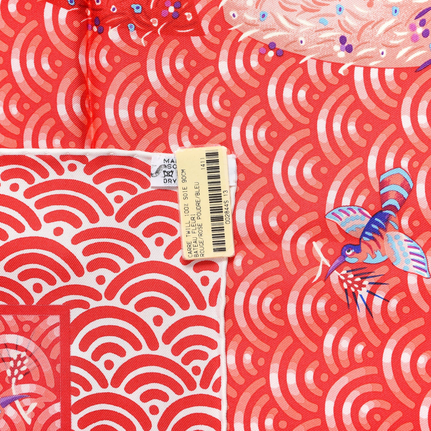 Hermes Silk Bateau Fleuri Scarf 90 Rouge Rose Poudre Bleu 2 of 4