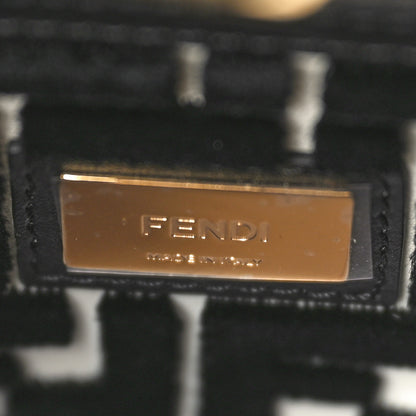 Fendi Vitello Century Velvet F is Fendi FF Medium Peekaboo Iconic Satchel Black White 7 of 12