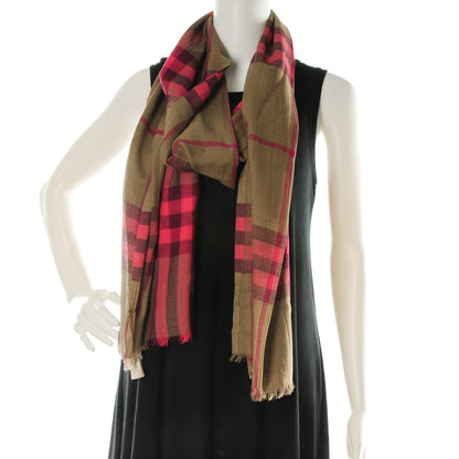 Burberry Wool Silk Giant Check Scarf Taupe Pink 2 of 6