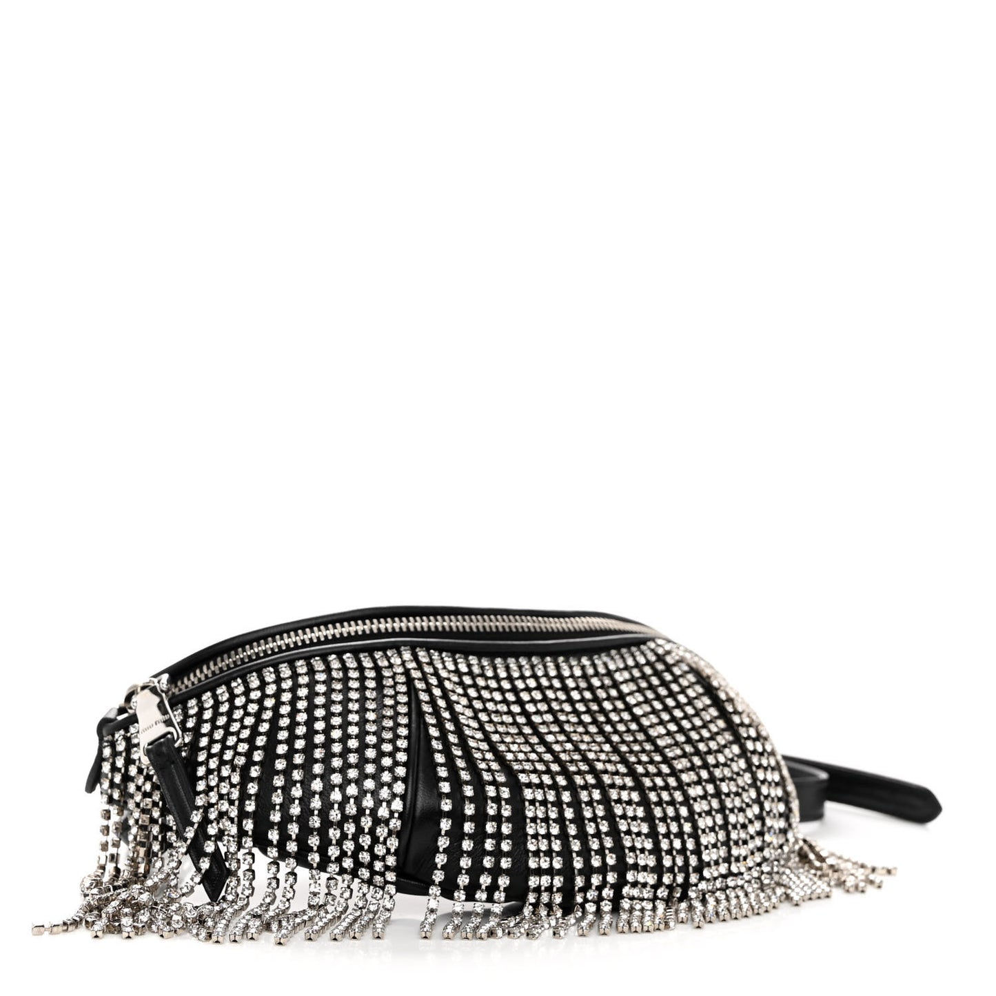 Nappa Crystal Fringe Belt Bag Black