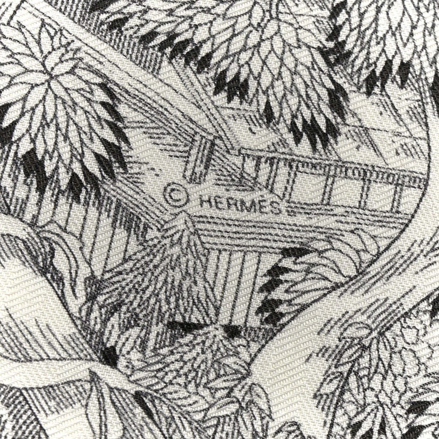 Hermes Cashmere Silk Retour a la Nature Shawl 140 White Black Multicolor 4 of 6