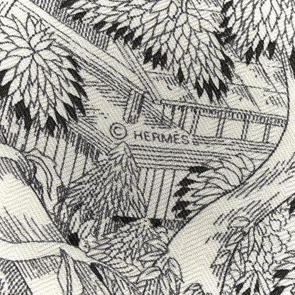 Hermes Cashmere Silk Retour a la Nature Shawl 140 White Black Multicolor 4 of 6