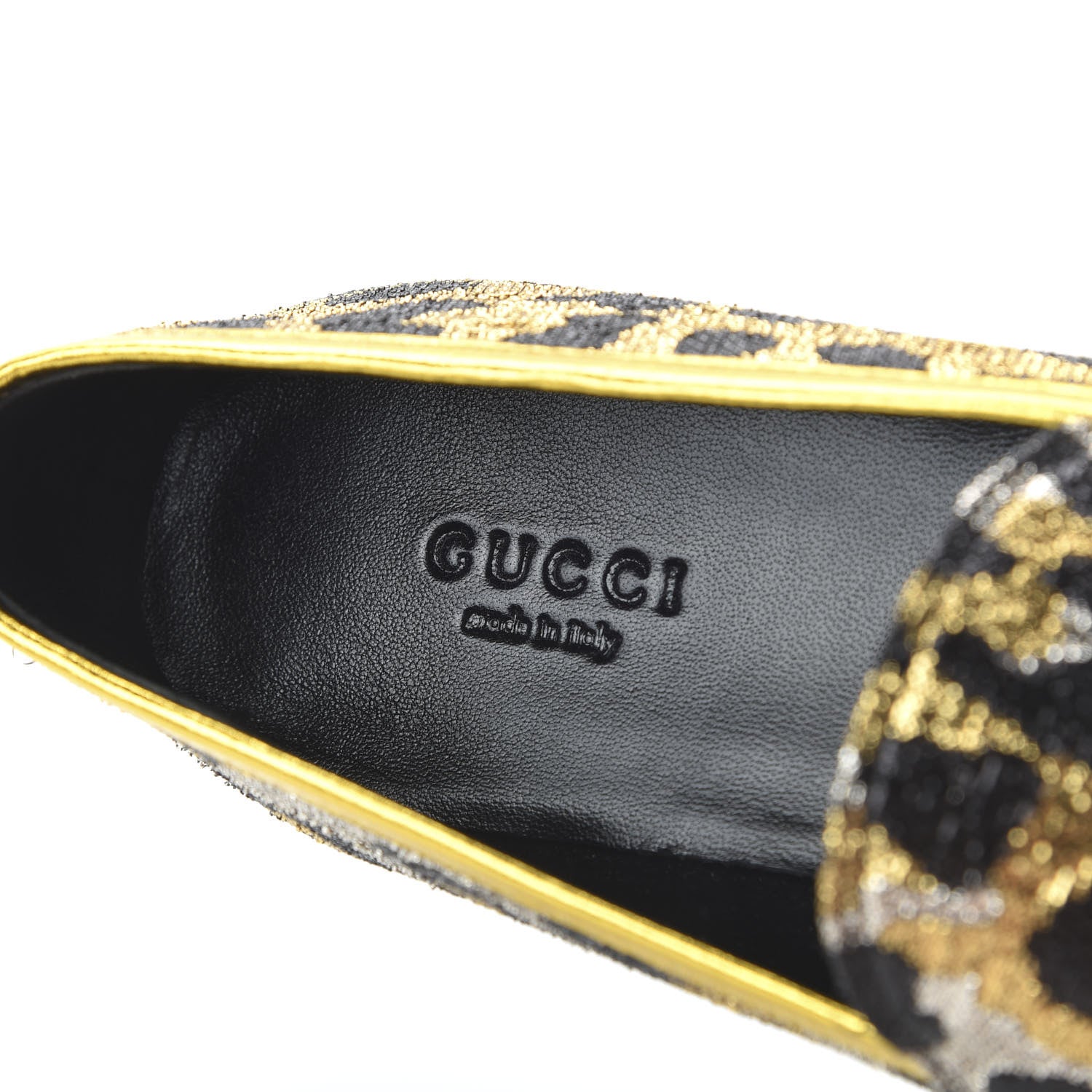 Gucci Jacquard Leopard Print Horsebit Womens Jordaan Loafers 38.5 Gold 7 of 10