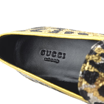 Gucci Jacquard Leopard Print Horsebit Womens Jordaan Loafers 38.5 Gold 7 of 10