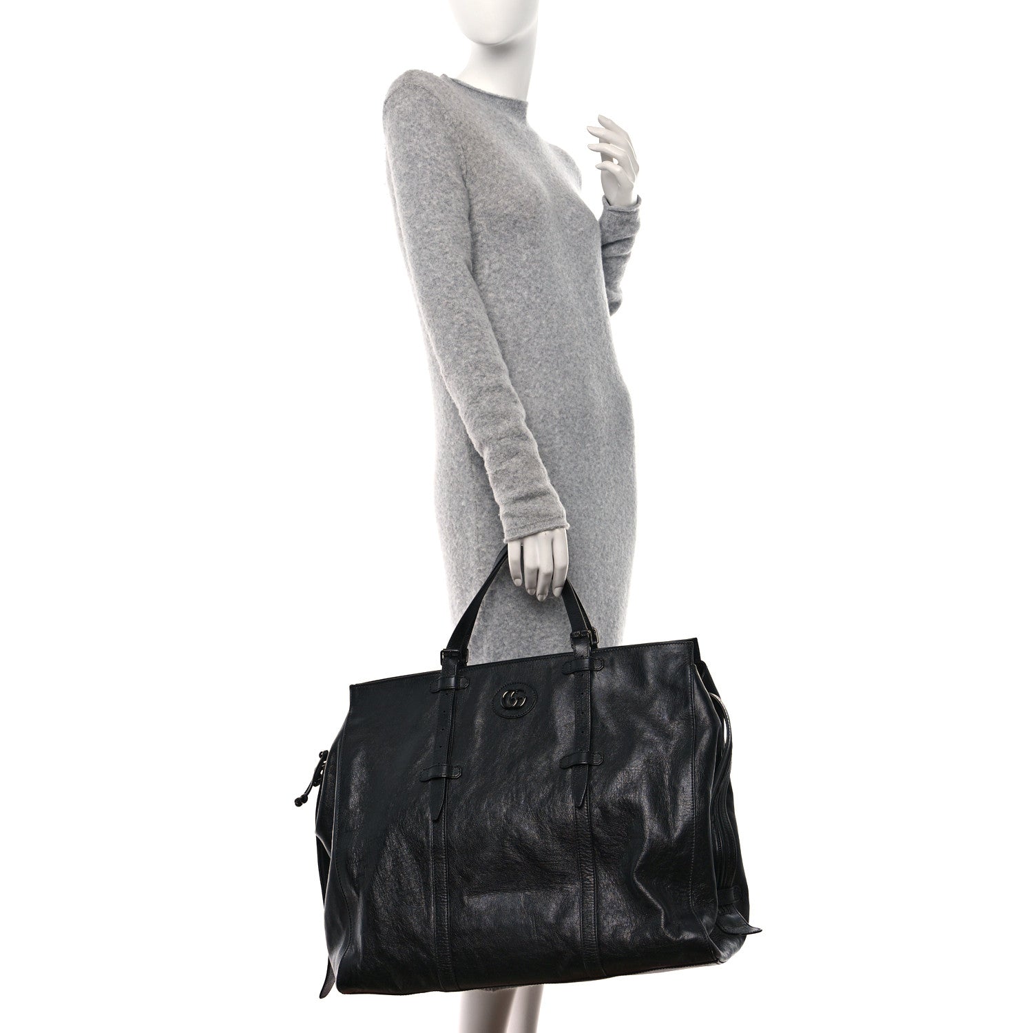 Gucci Calfskin Monochrome Medium Double G Tote Bag Black 3 of 13