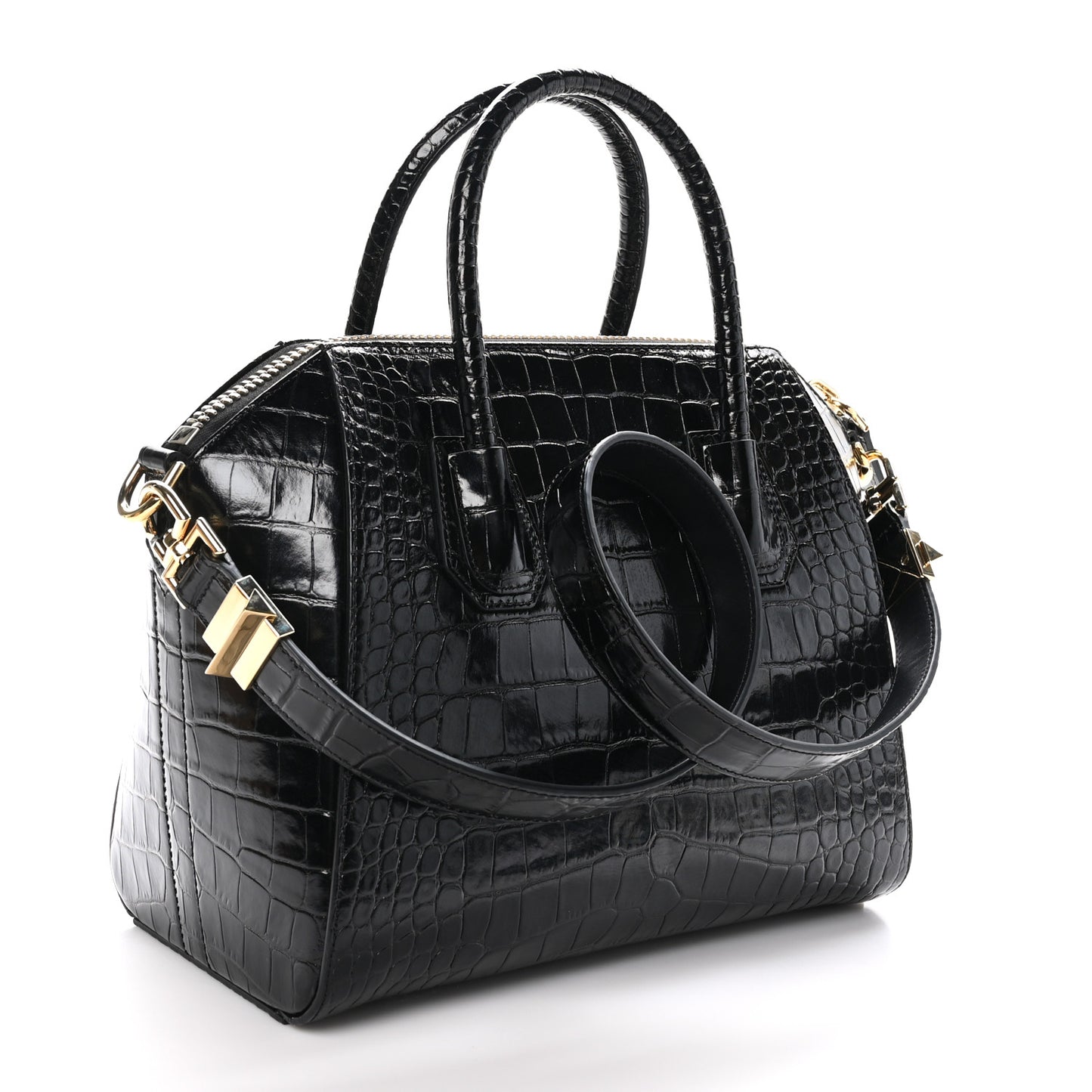 Calfskin Crocodile Embossed Small Antigona Black
