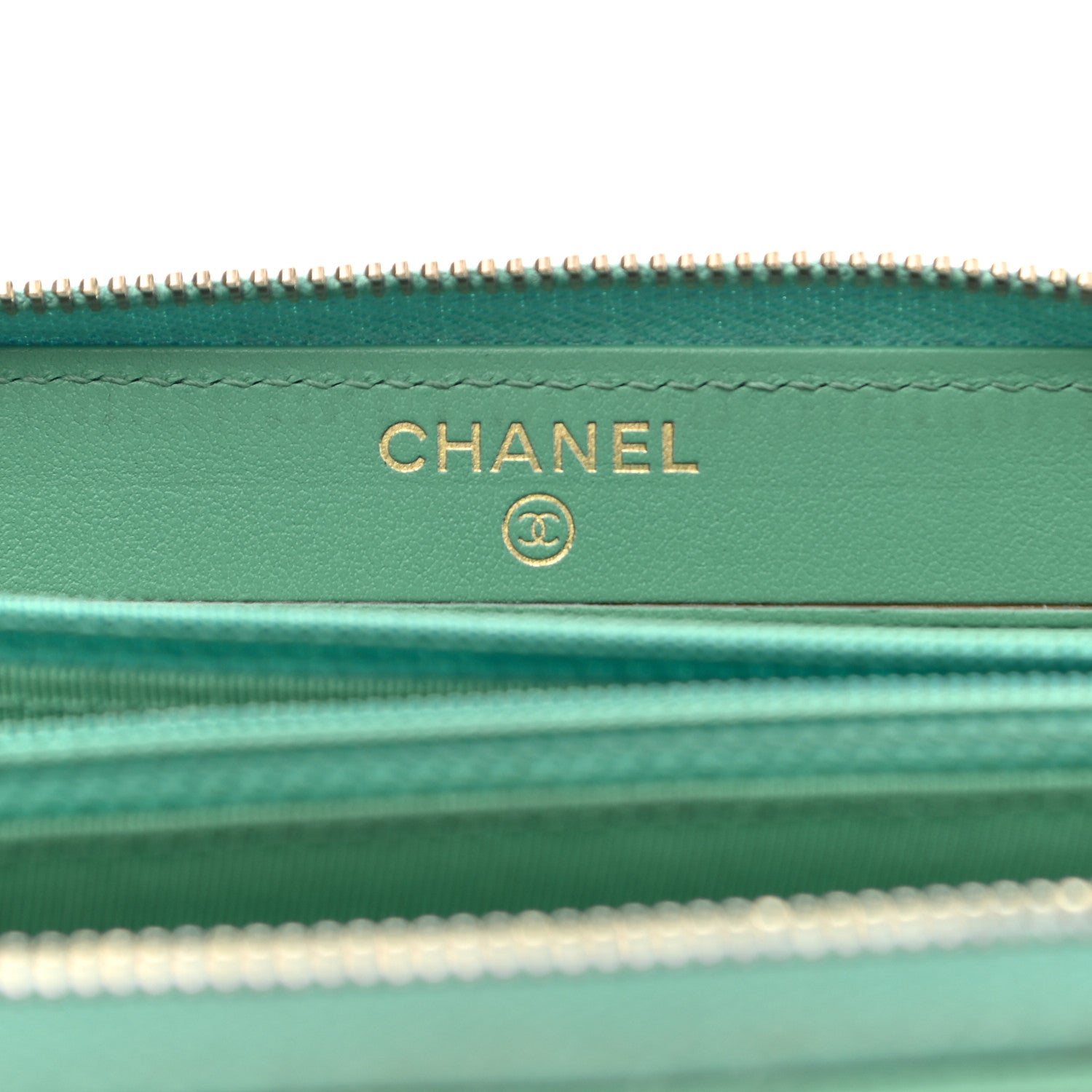 Chanel Caviar Chevron Quilted Small Zip Around Wallet Green 6 of 10