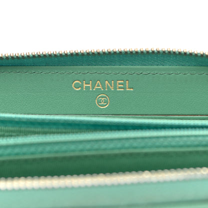 Chanel Caviar Chevron Quilted Small Zip Around Wallet Green 6 of 10