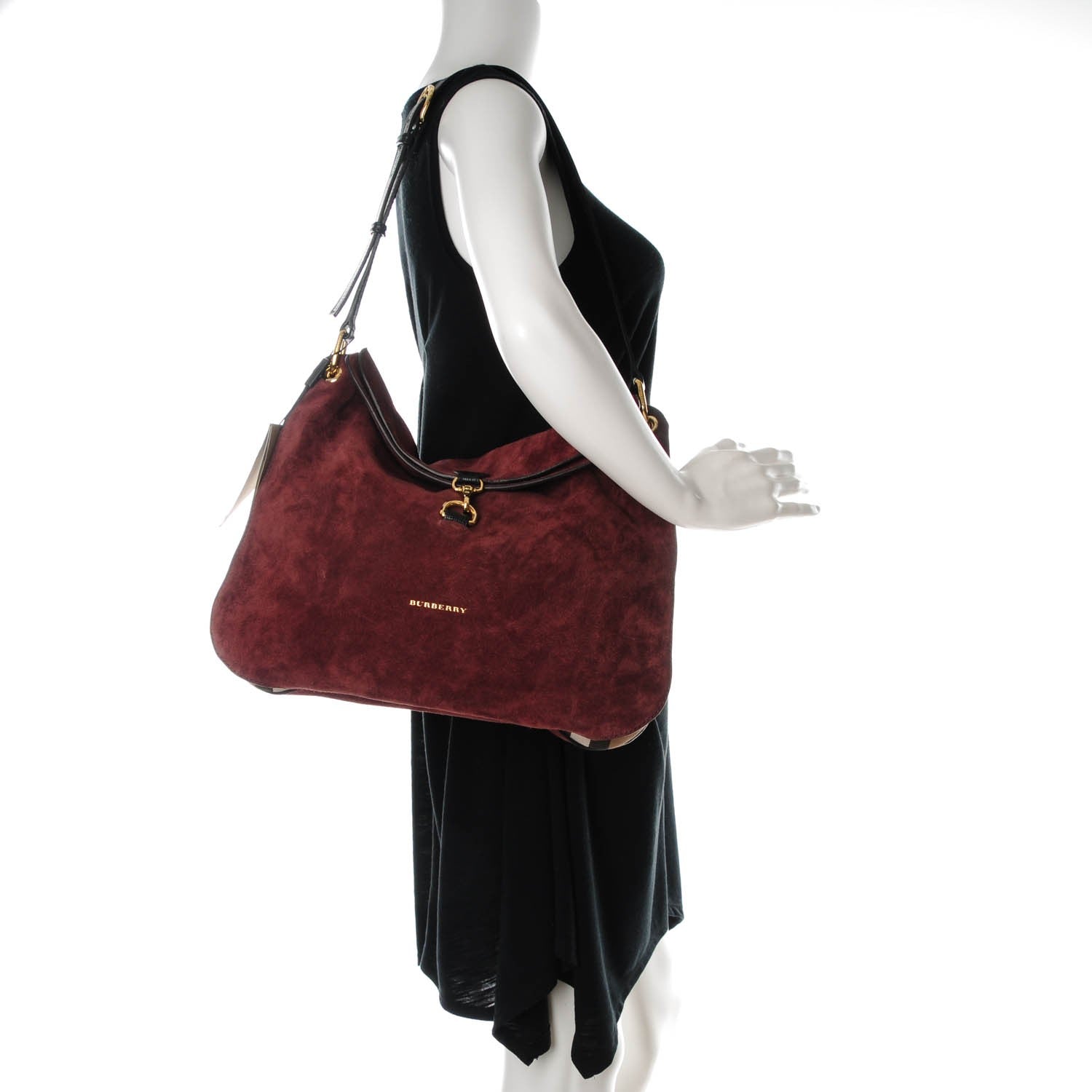 Burberry Suede House Check Cornwall Hobo Mahogany Red 2 of 14