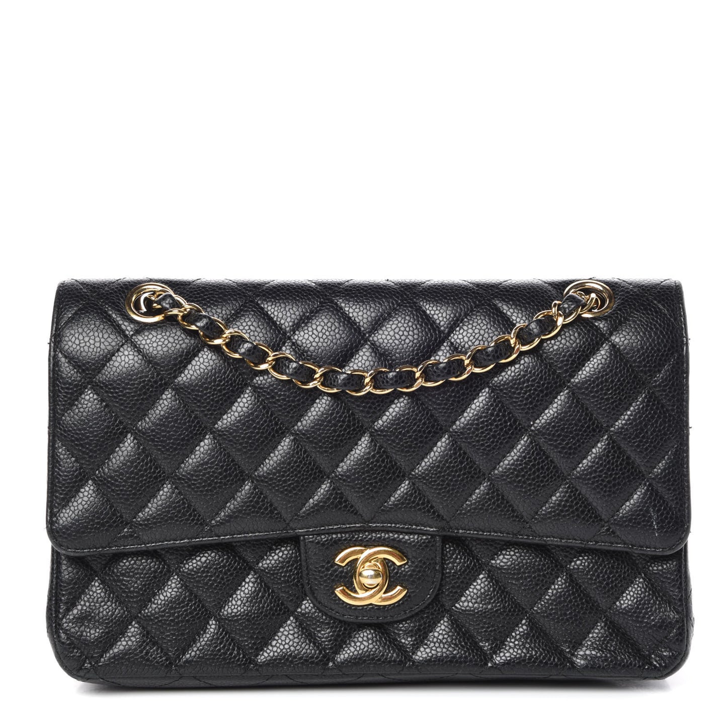 Caviar Quilted Medium Double Flap Black