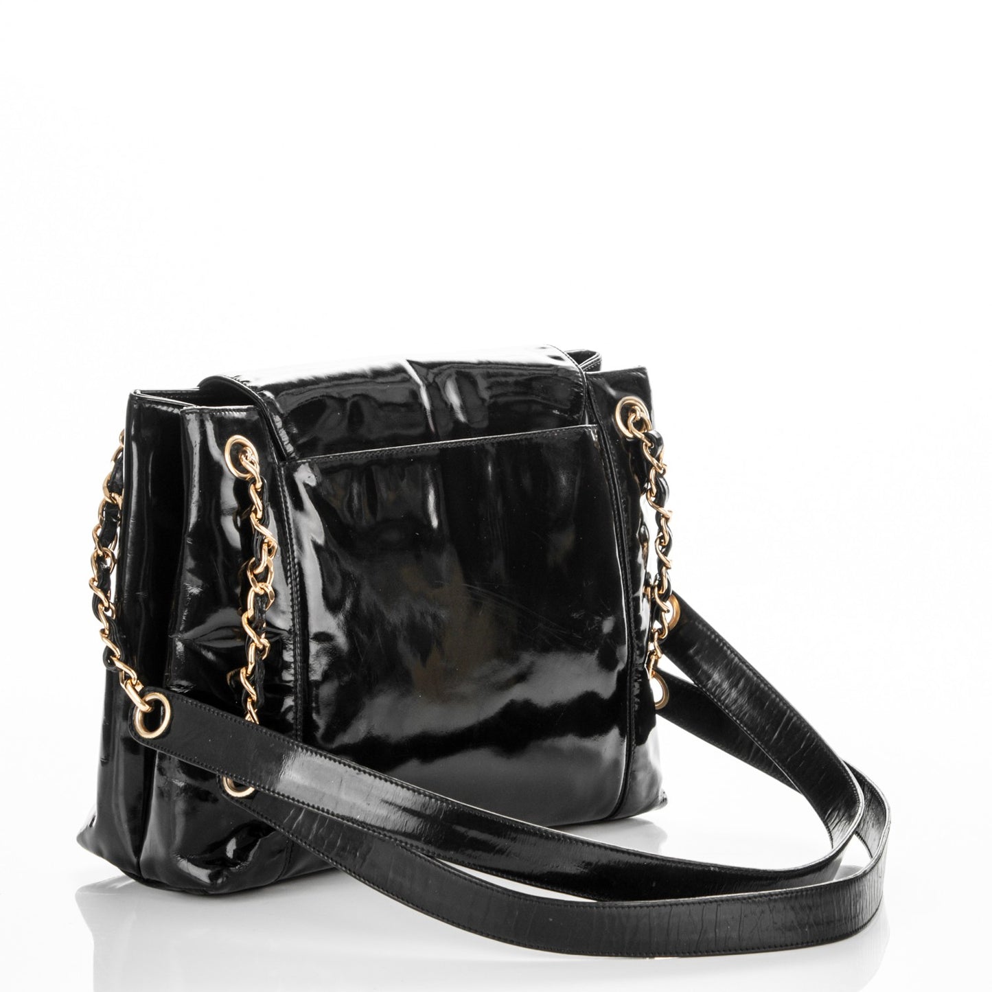 Patent Flap Shoulder Bag Black