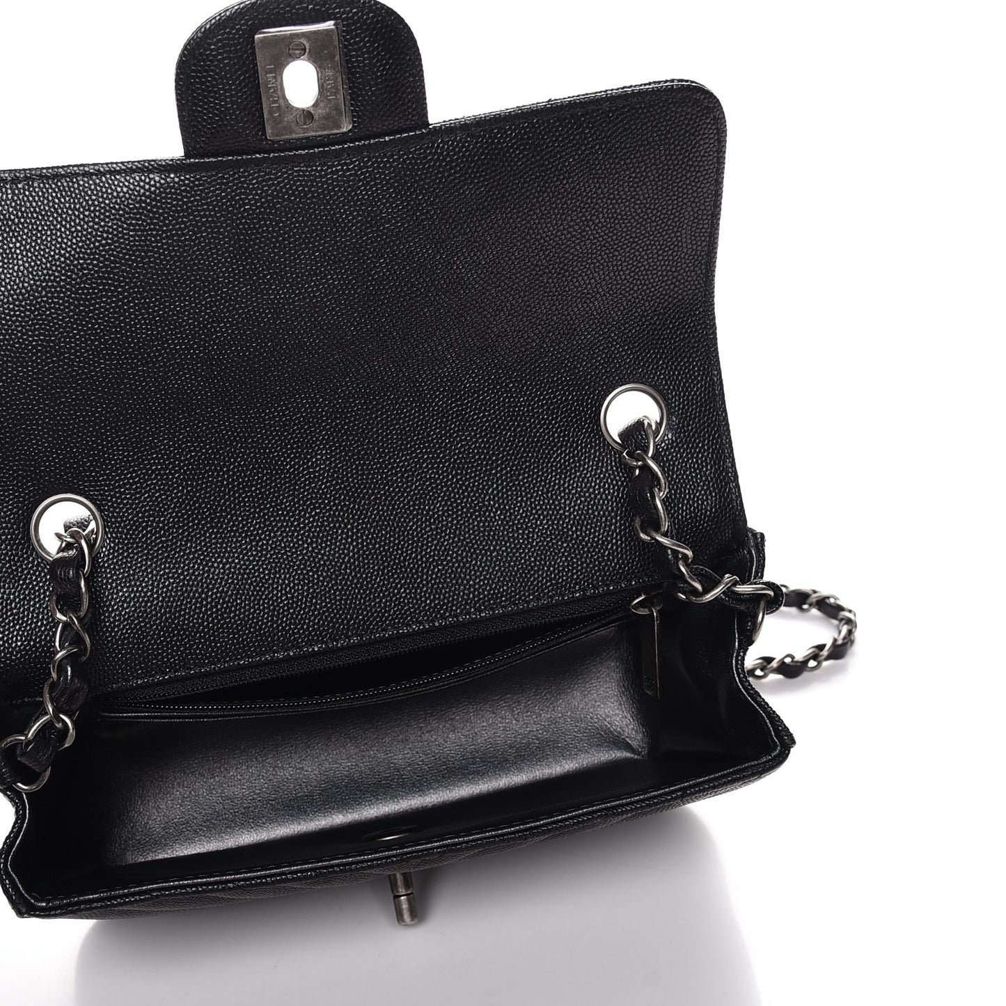 Metallic Caviar Chevron Quilted Mini Rectangular Flap Black