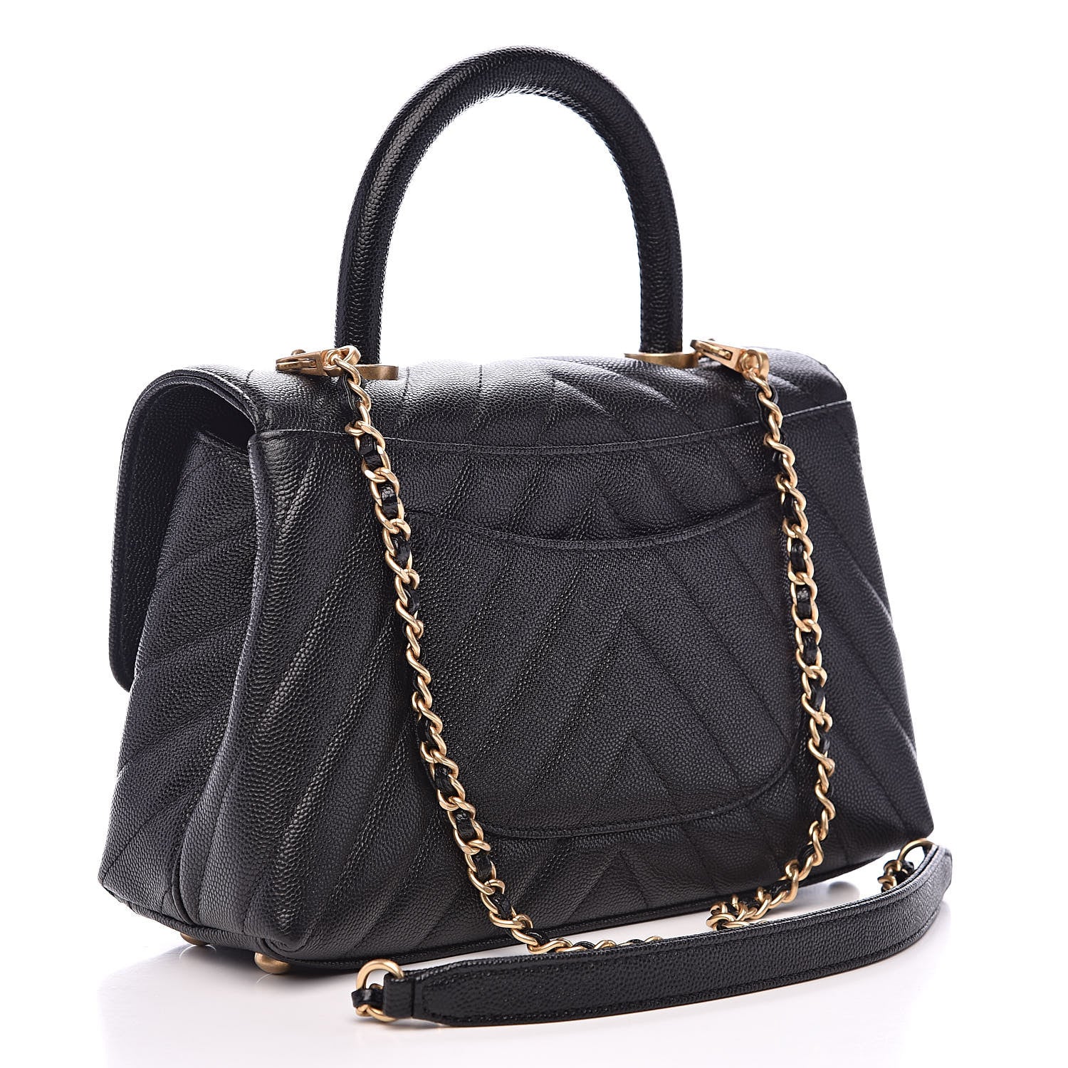 Chanel Caviar Chevron Quilted Mini Coco Handle Flap Black 3 of 10