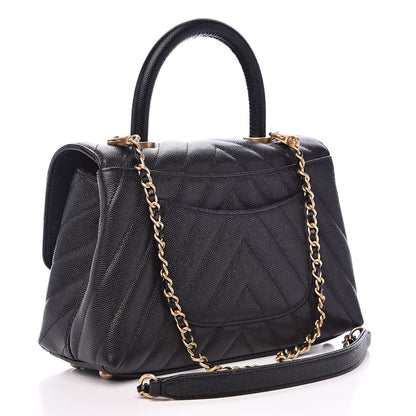 Chanel Caviar Chevron Quilted Mini Coco Handle Flap Black 3 of 10