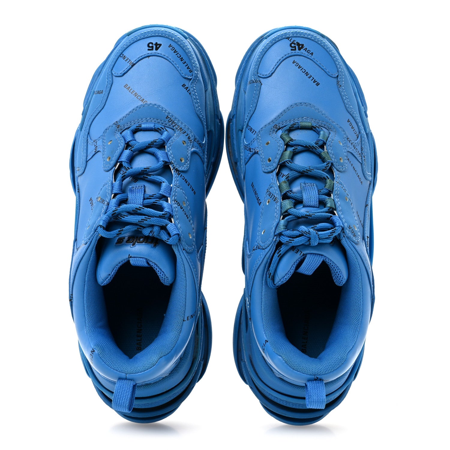 Balenciaga Technical Fabric Allover Logo Mens Triple S Sneakers 45 Blue Black 45 Blue Black 2 of 10