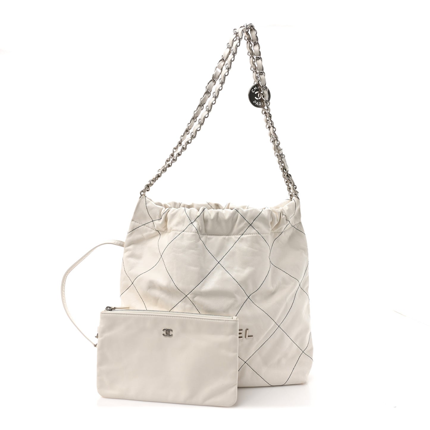 Shiny Calfskin Quilted Small Chanel 22 White Black