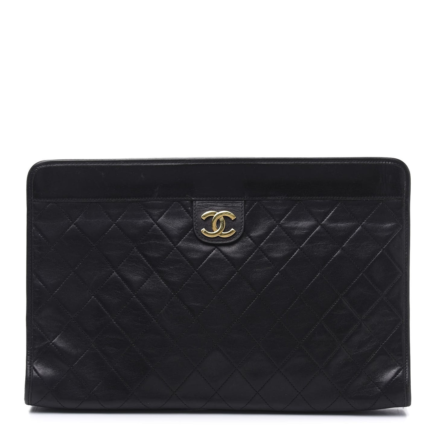 Lambskin Quilted CC Large Clutch Black