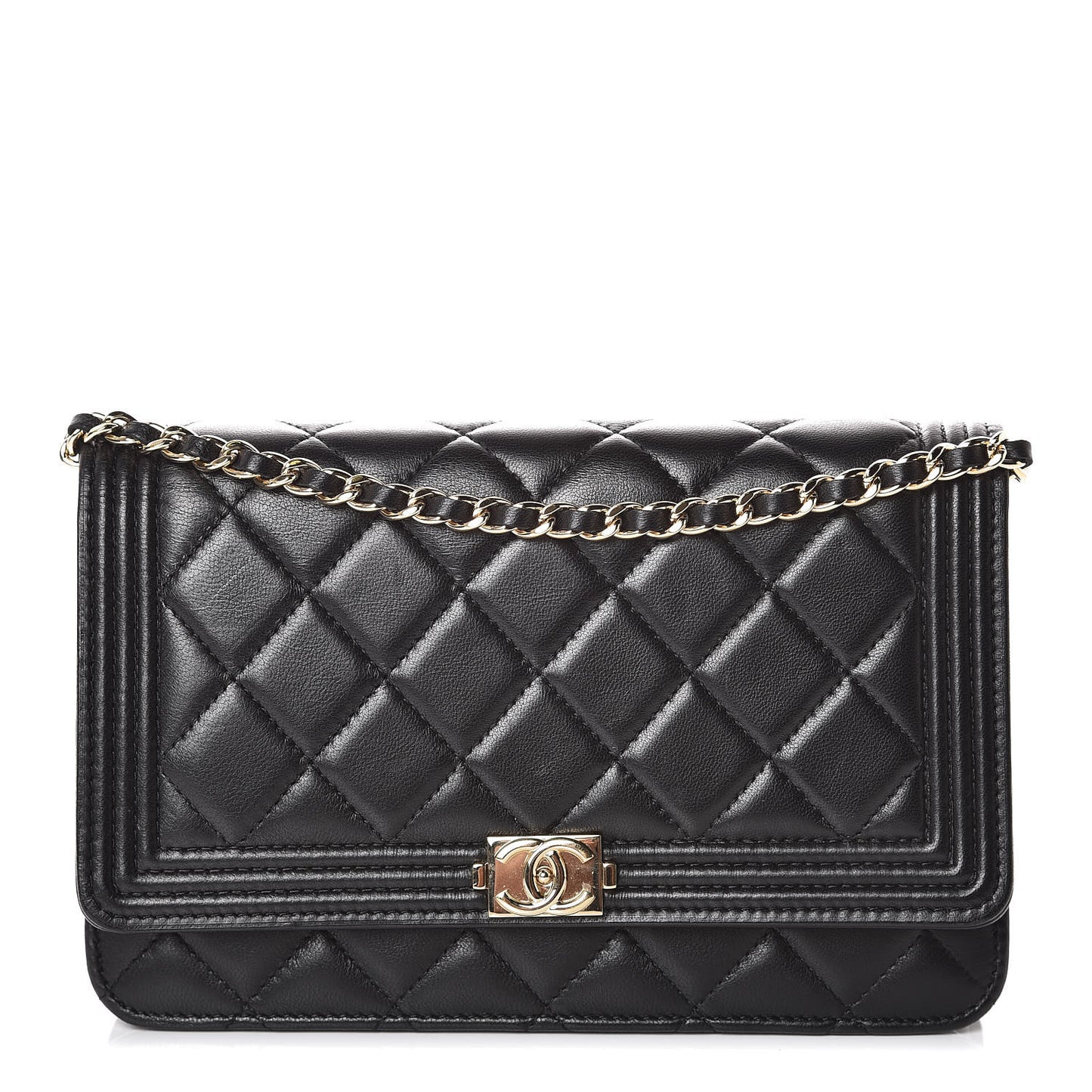 Lambskin Quilted Boy Wallet On Chain WOC Black