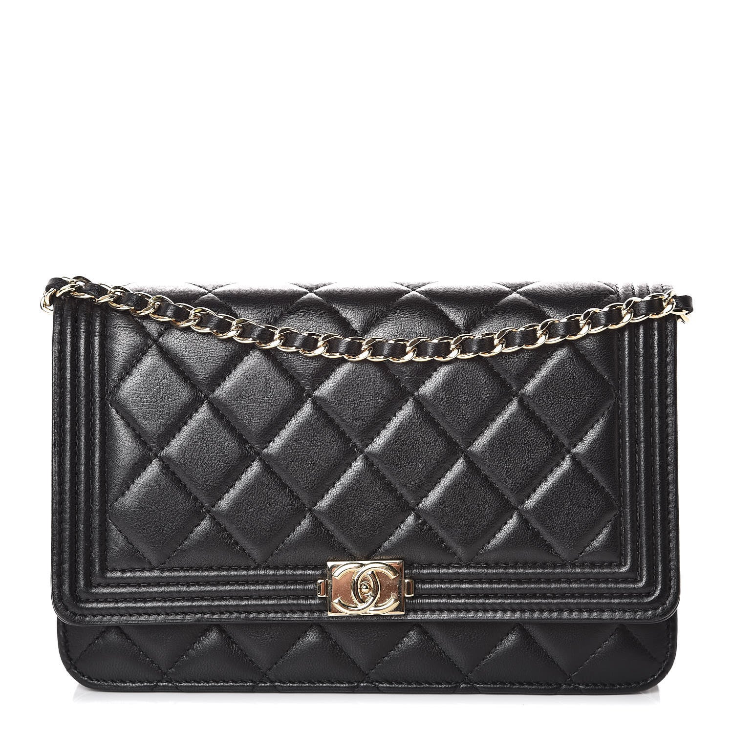 Chanel Lambskin Quilted Boy Wallet On Chain WOC Black 1 of 9