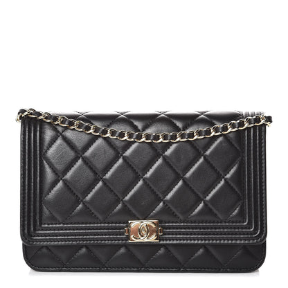 Chanel Lambskin Quilted Boy Wallet On Chain WOC Black 1 of 9