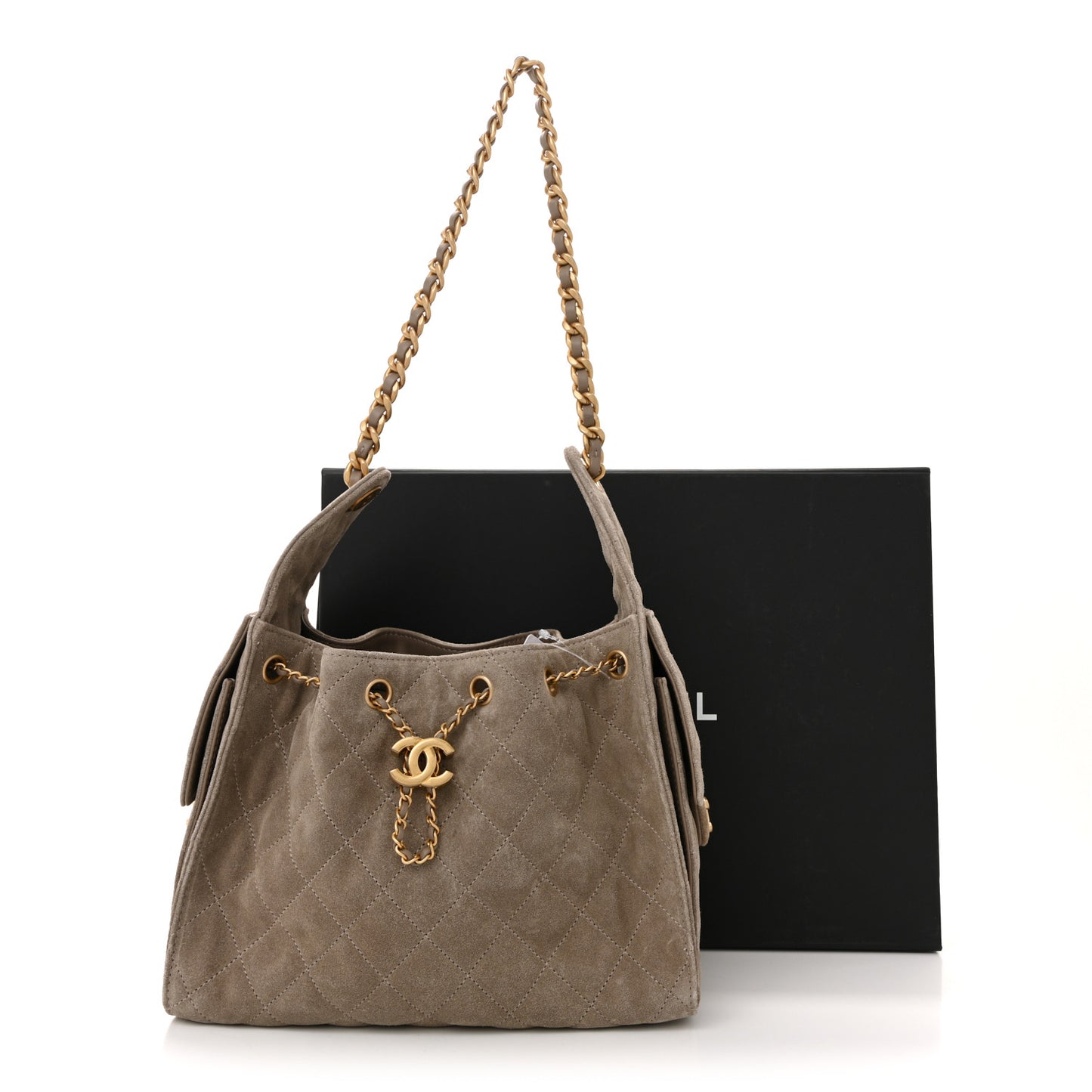 Suede Quilted Small Chanel 25 Handbag Dark Grey