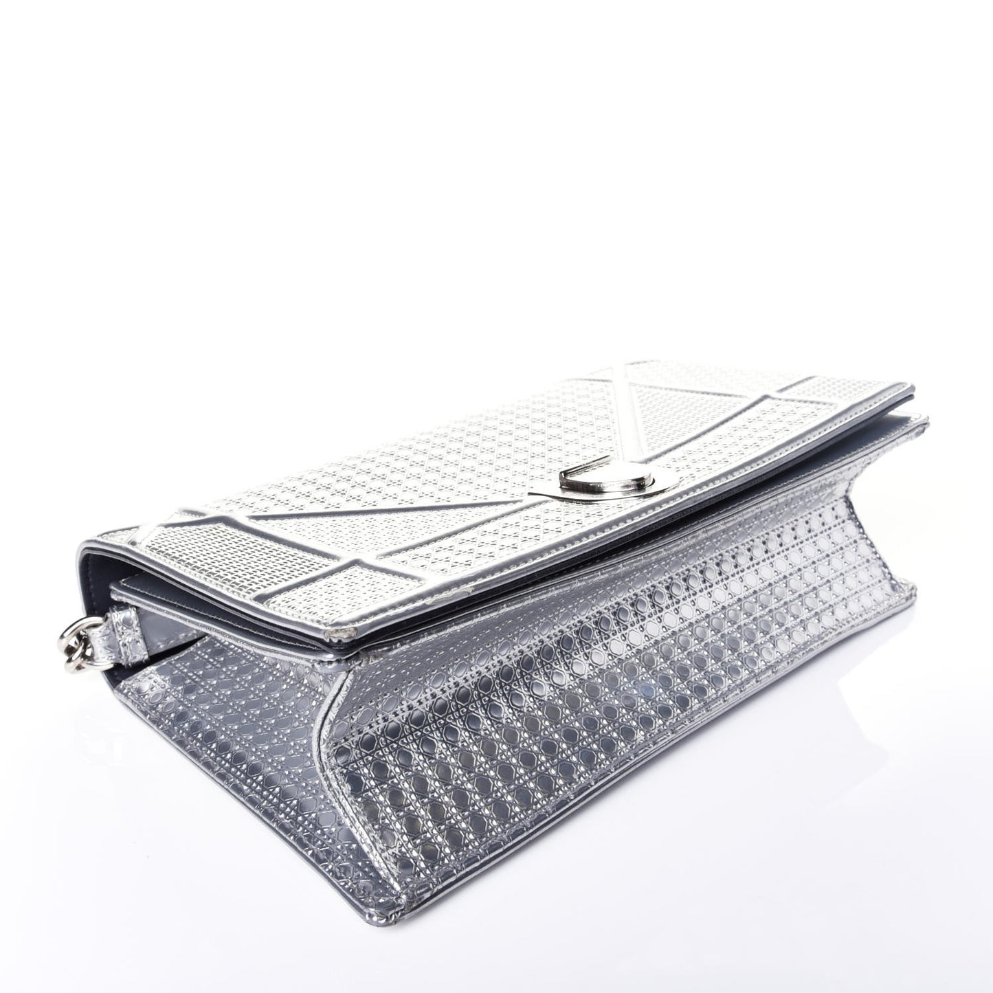 Metallic Patent Micro-Cannage Medium Diorama Flap Bag Silver