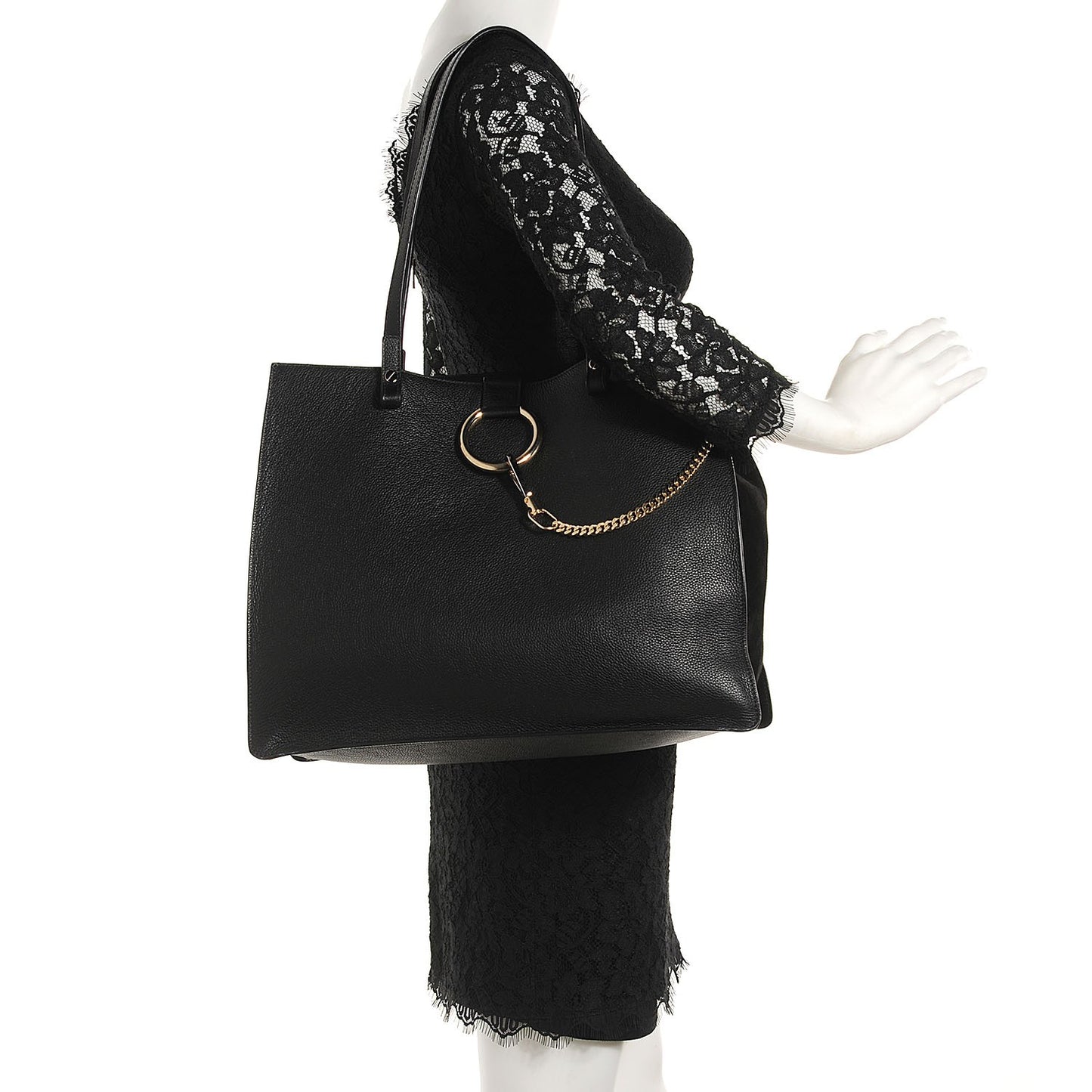 Grained Calfskin Suede Medium Faye Tote Black