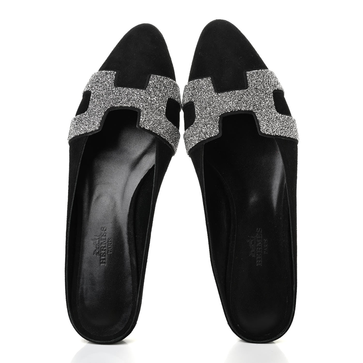 Hermes Satin Suede Goatskin Crystal Roxane Mules 36.5 Black 8 of 9