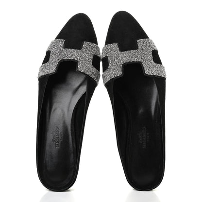 Hermes Satin Suede Goatskin Crystal Roxane Mules 36.5 Black 8 of 9