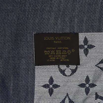Louis Vuitton Silk Wool Monogram Denim Shawl Blue 4 of 4