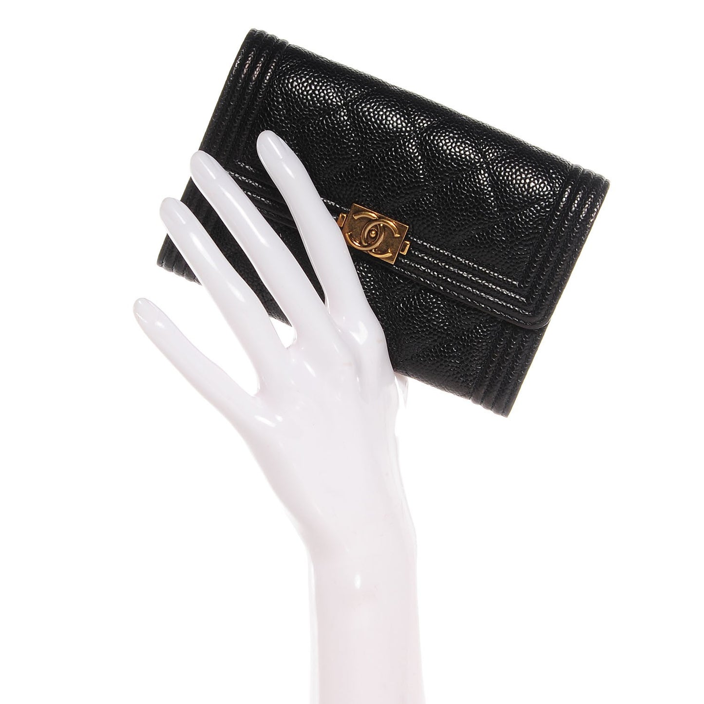 Caviar Quilted Boy Flap Card Holder Wallet Black
