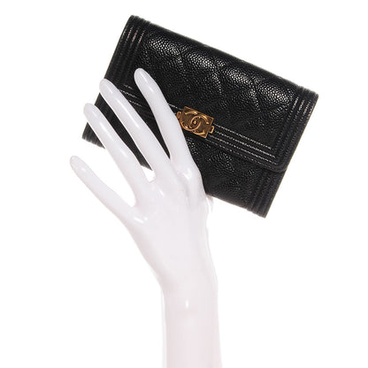 Chanel Caviar Quilted Boy Flap Card Holder Wallet Black 2 of 9