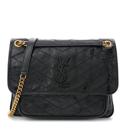 Saint Laurent Crinkled Calfskin Matelasse Monogram Medium Niki Chain Satchel Black 2 of 19