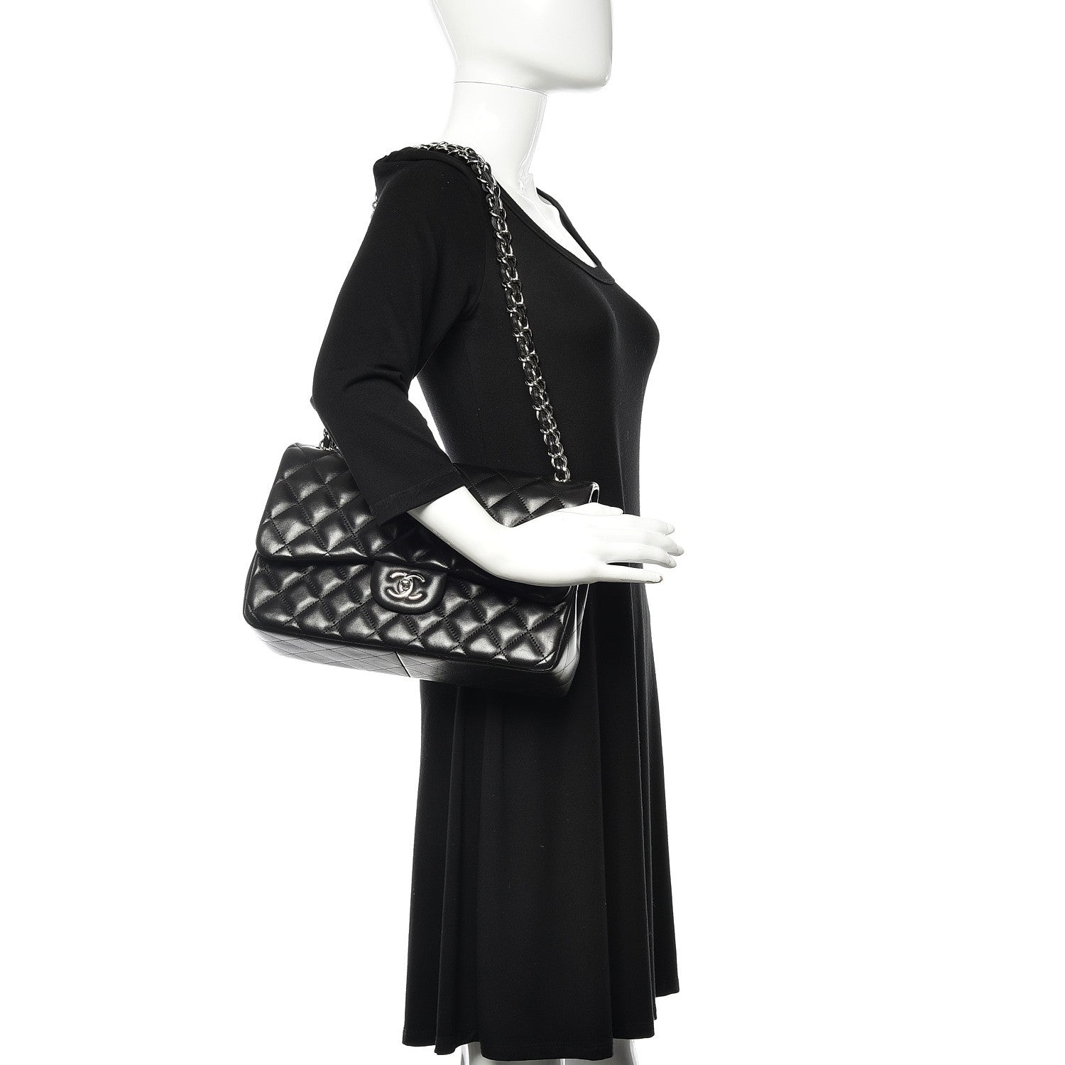 Chanel Lambskin Quilted Jumbo Double Flap Black 2 of 12